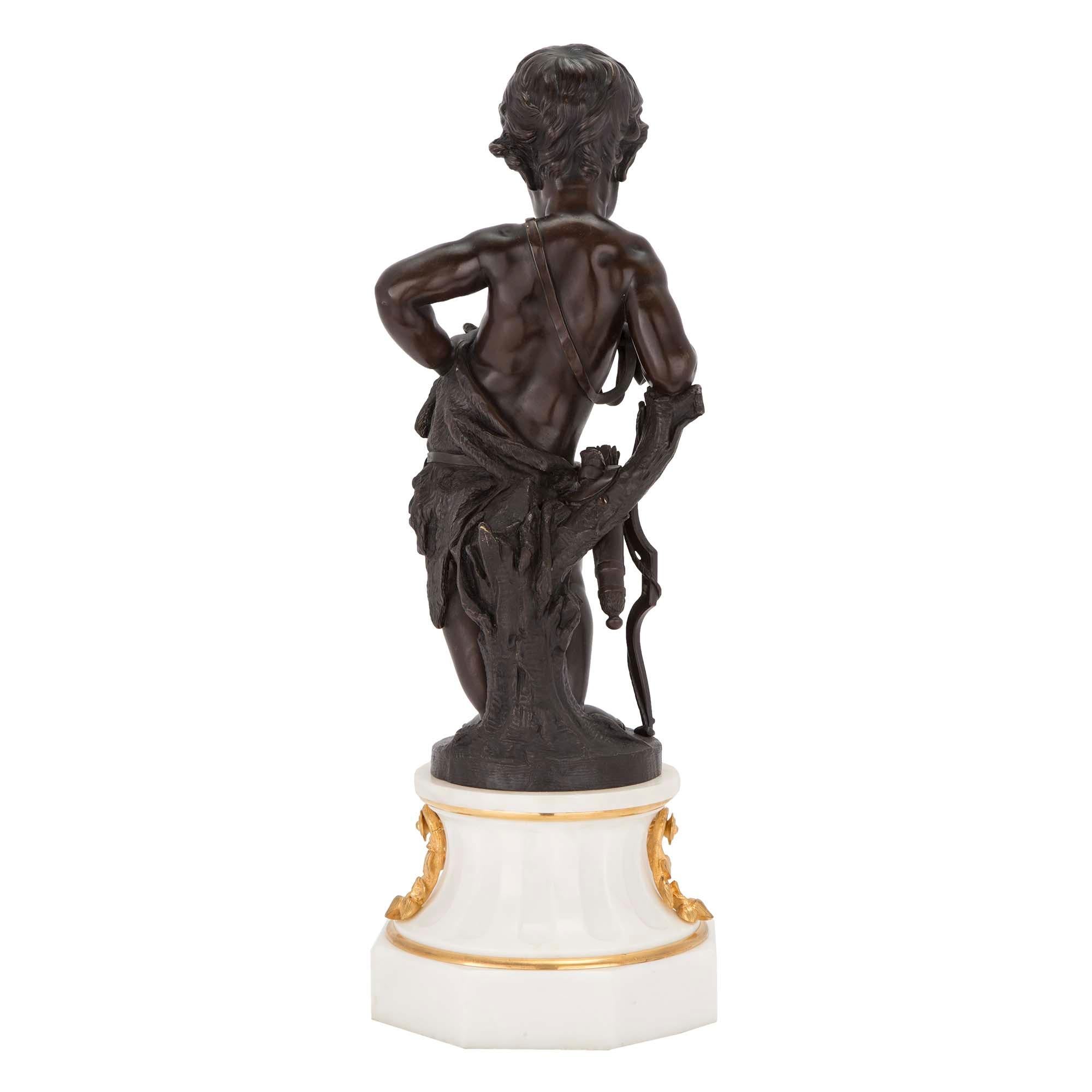 Patinated French 19th Century Louis XVI Style Bronze, Marble and Ormolu Statue For Sale