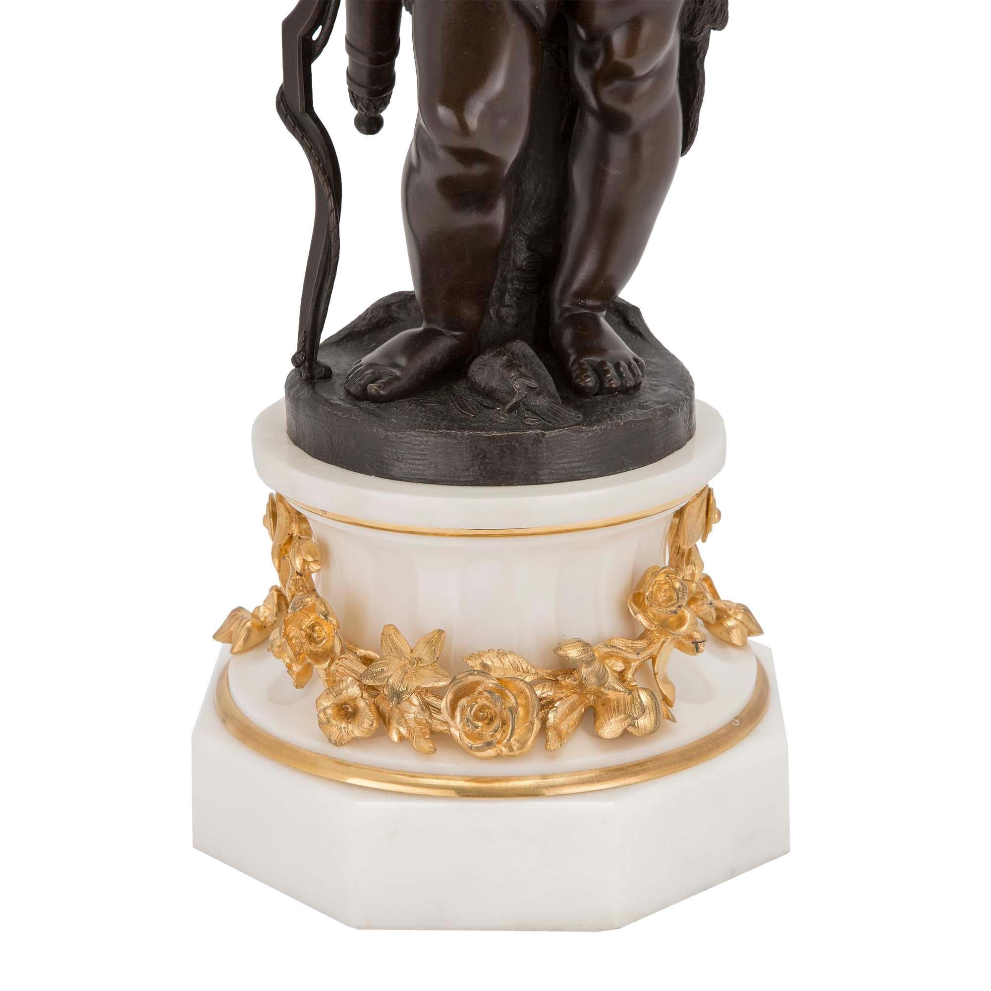 French 19th Century Louis XVI Style Bronze, Marble and Ormolu Statue For Sale 1