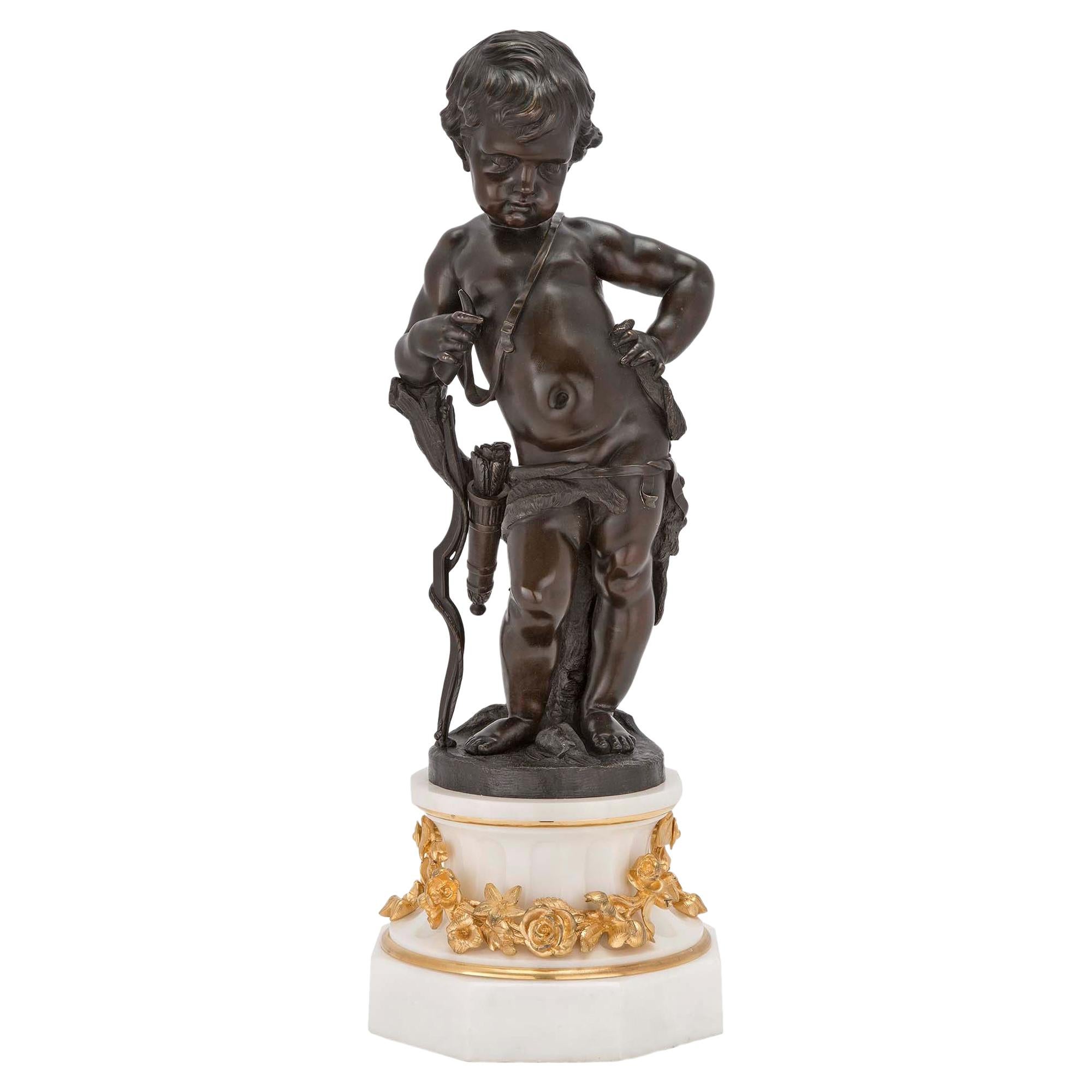 Statue française du 19ème siècle de style Louis XVI en bronze, marbre et bronze doré en vente