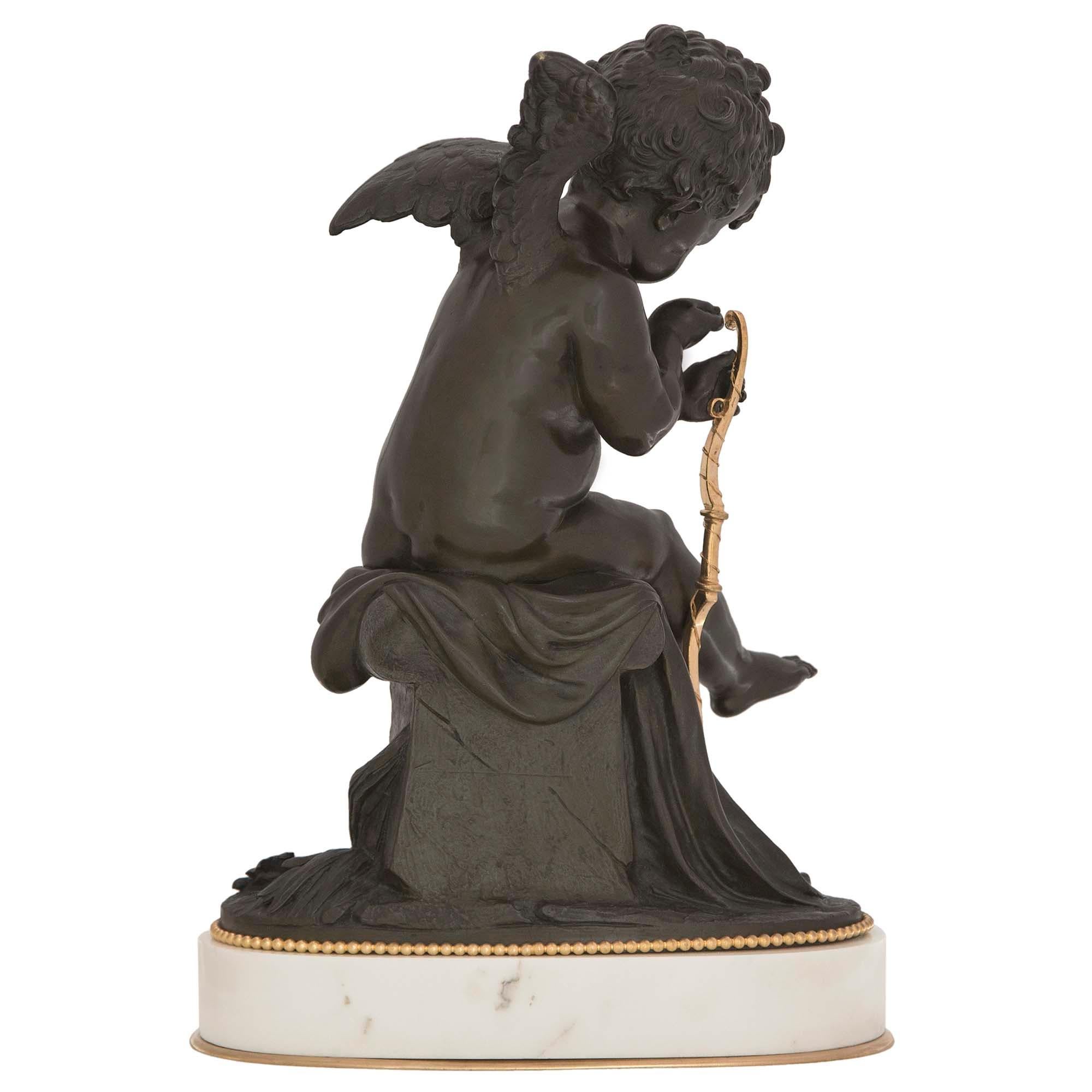 French 19th Century Louis XVI Style Bronze, Ormolu and Marble Statue In Good Condition For Sale In West Palm Beach, FL