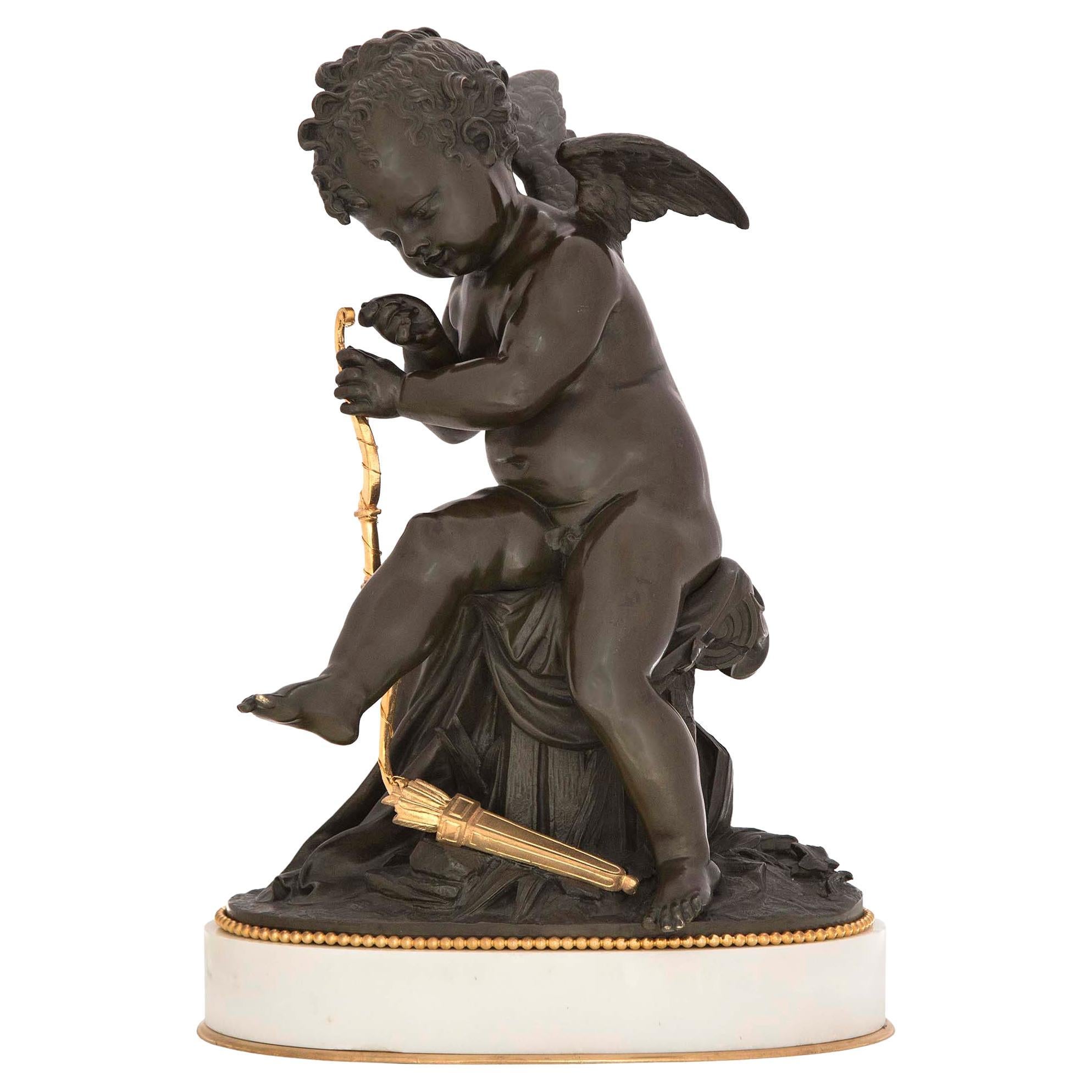 Statua francese del XIX secolo in stile Luigi XVI in bronzo, ormolu e marmo