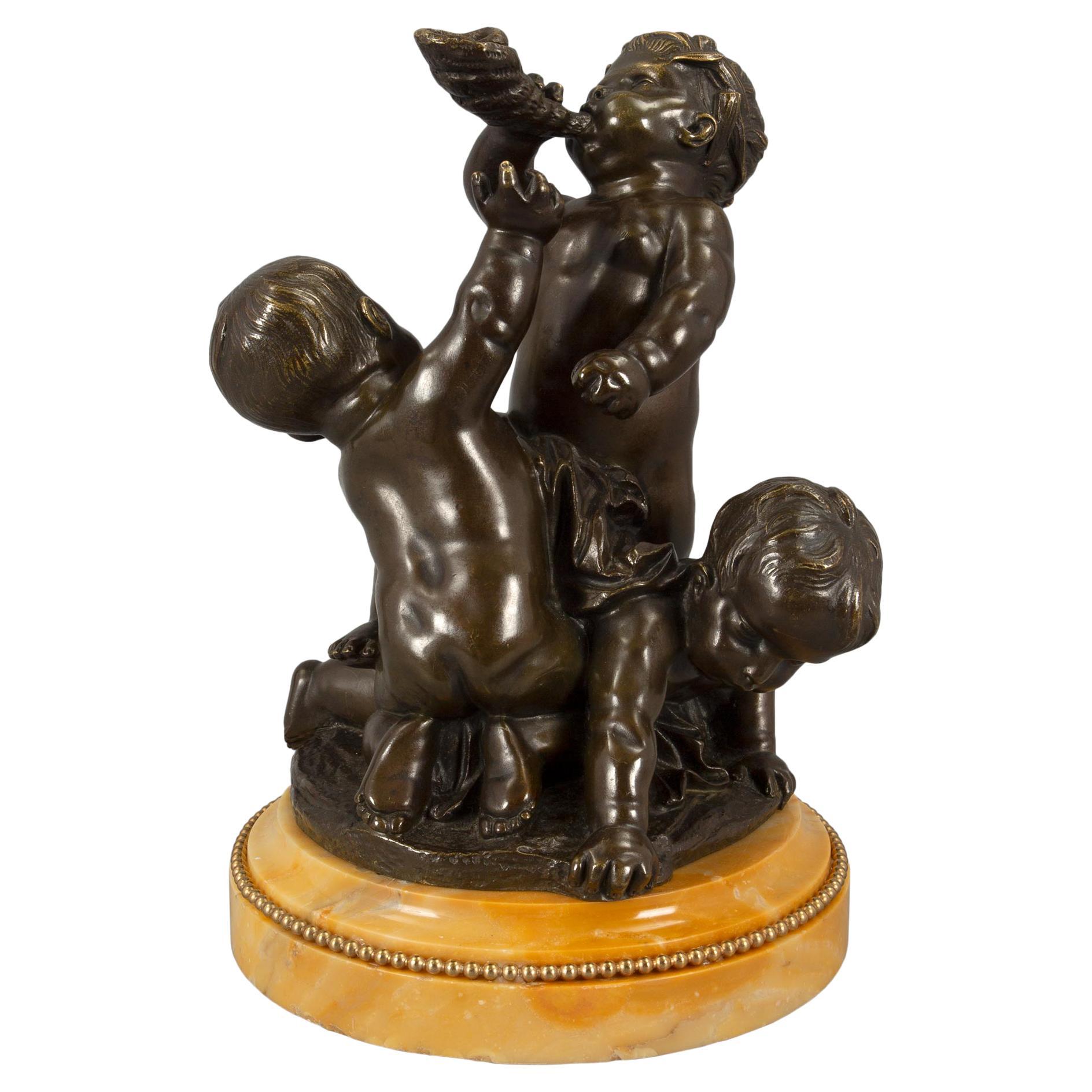 French 19th Century Louis XVI Style Bronze, Ormolu and Sienna Marble Statue