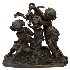 French 19th Century Louis XVI Style Bronze Statue of Two Cherubs, Signed Clodion