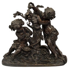 French 19th Century Louis XVI Style Bronze Statue of Two Cherubs, Signed Clodion