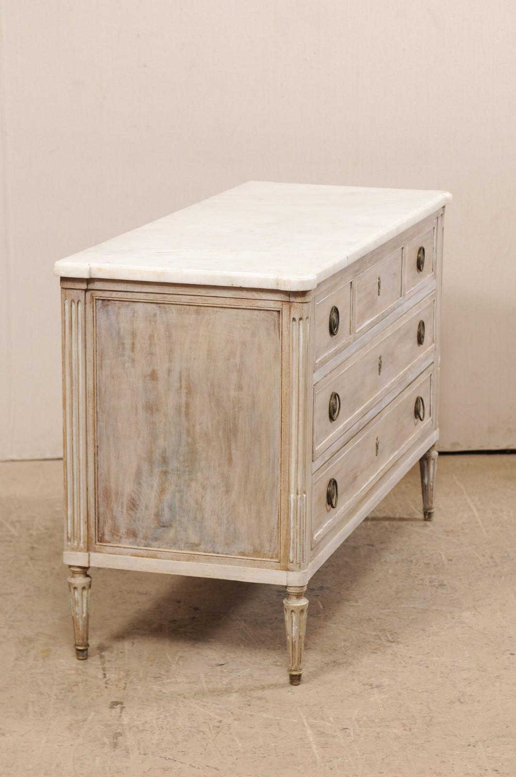 Metal French 19th Century Louis XVI Style Carved Wood Marble Top Chest of Drawers