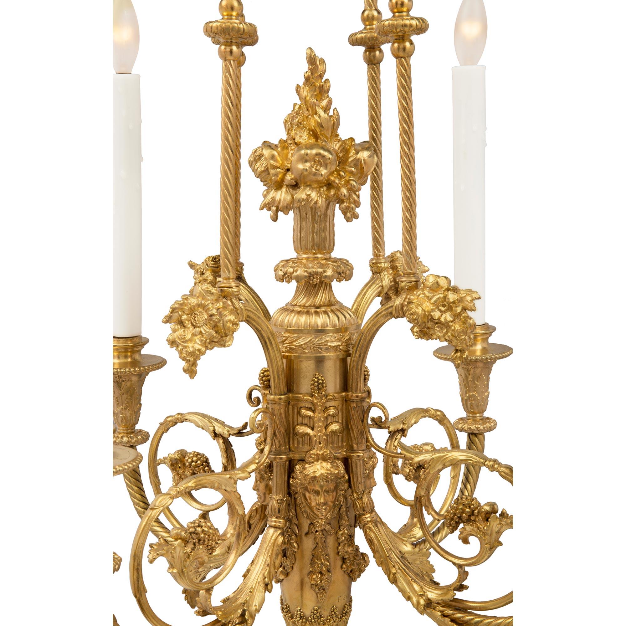 French 19th Century Louis XVI Style Chandelier, Signed F. Barbedienne, Paris For Sale 1