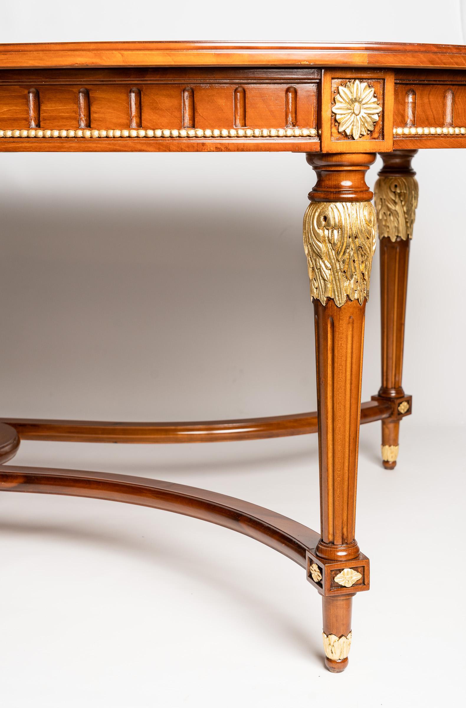 Contemporary French 19th Century Louis XVI Style Cherry Dining Table with Two Extensions