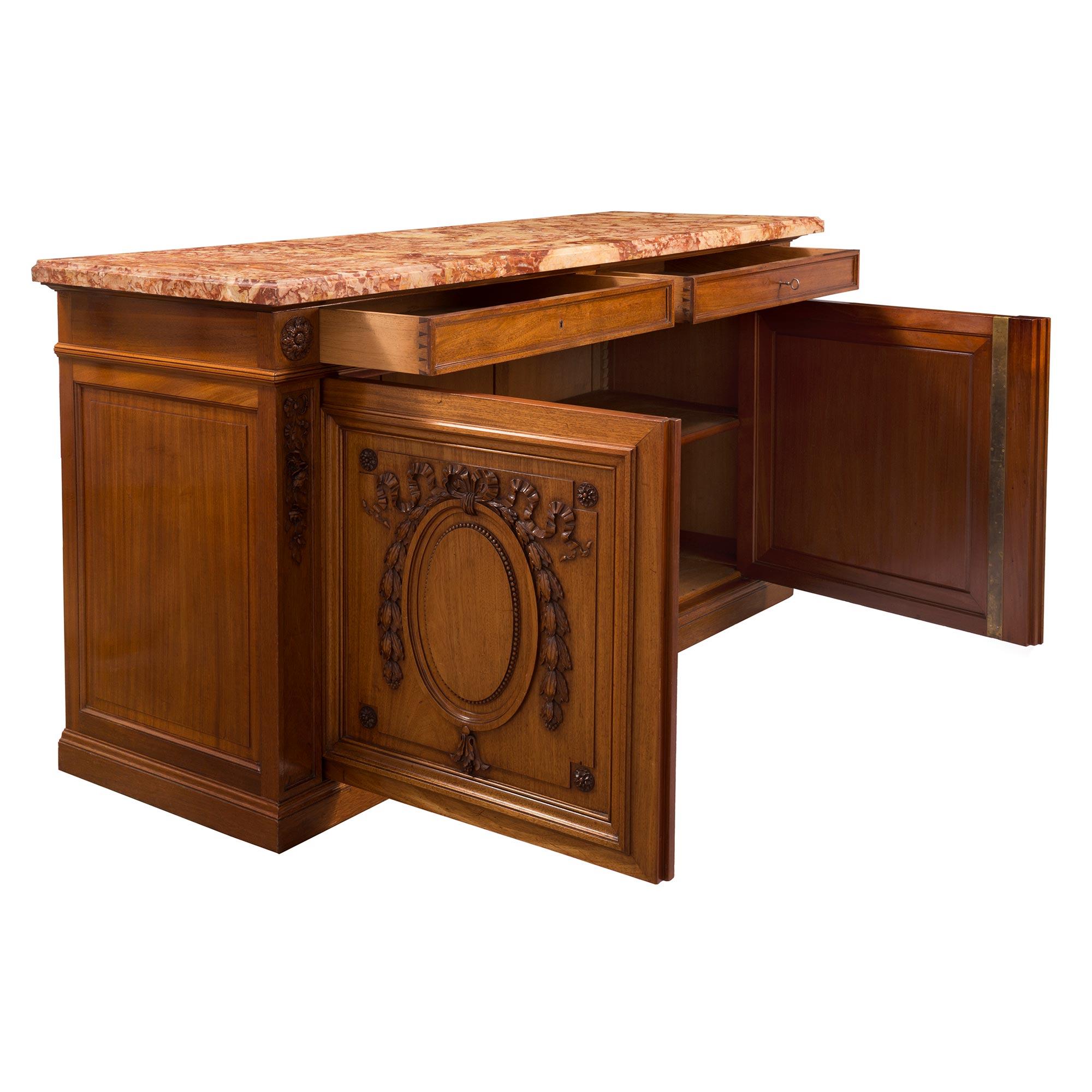 French 19th Century Louis XVI Style Cherrywood and Sarrancolin Marble Buffet For Sale 1