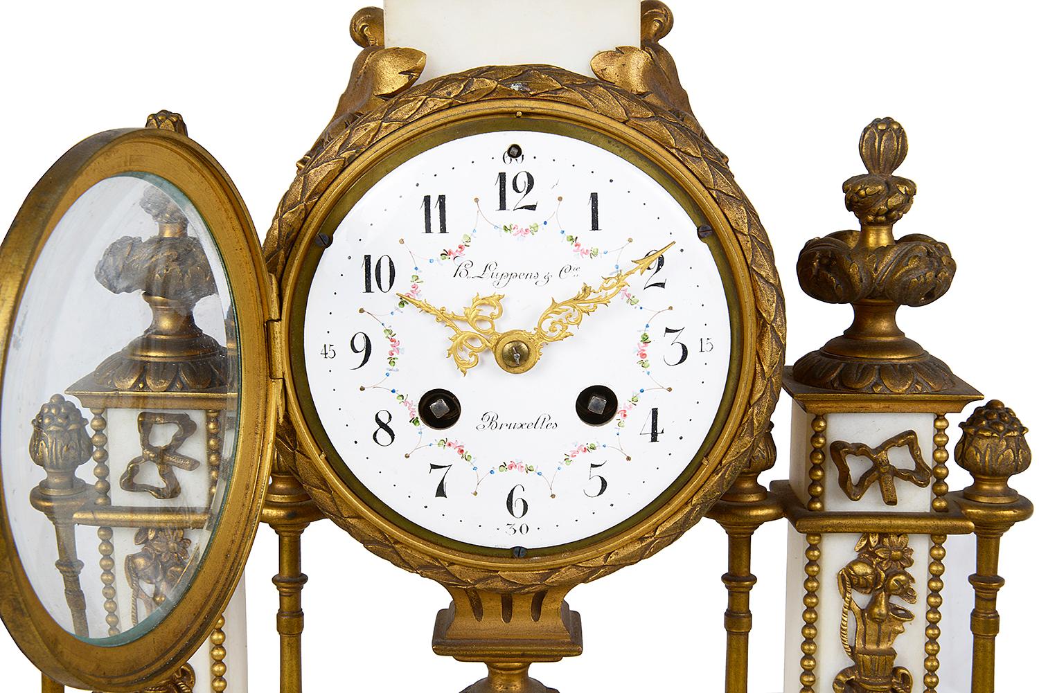French 19th Century, Louis XVI Style Clock Garniture In Good Condition For Sale In Brighton, Sussex