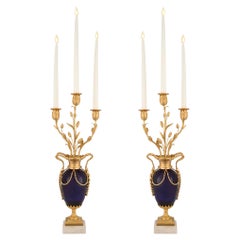 Antique French 19th Century Louis XVI Style Cobalt Blue Glass and Ormolu Candelabras