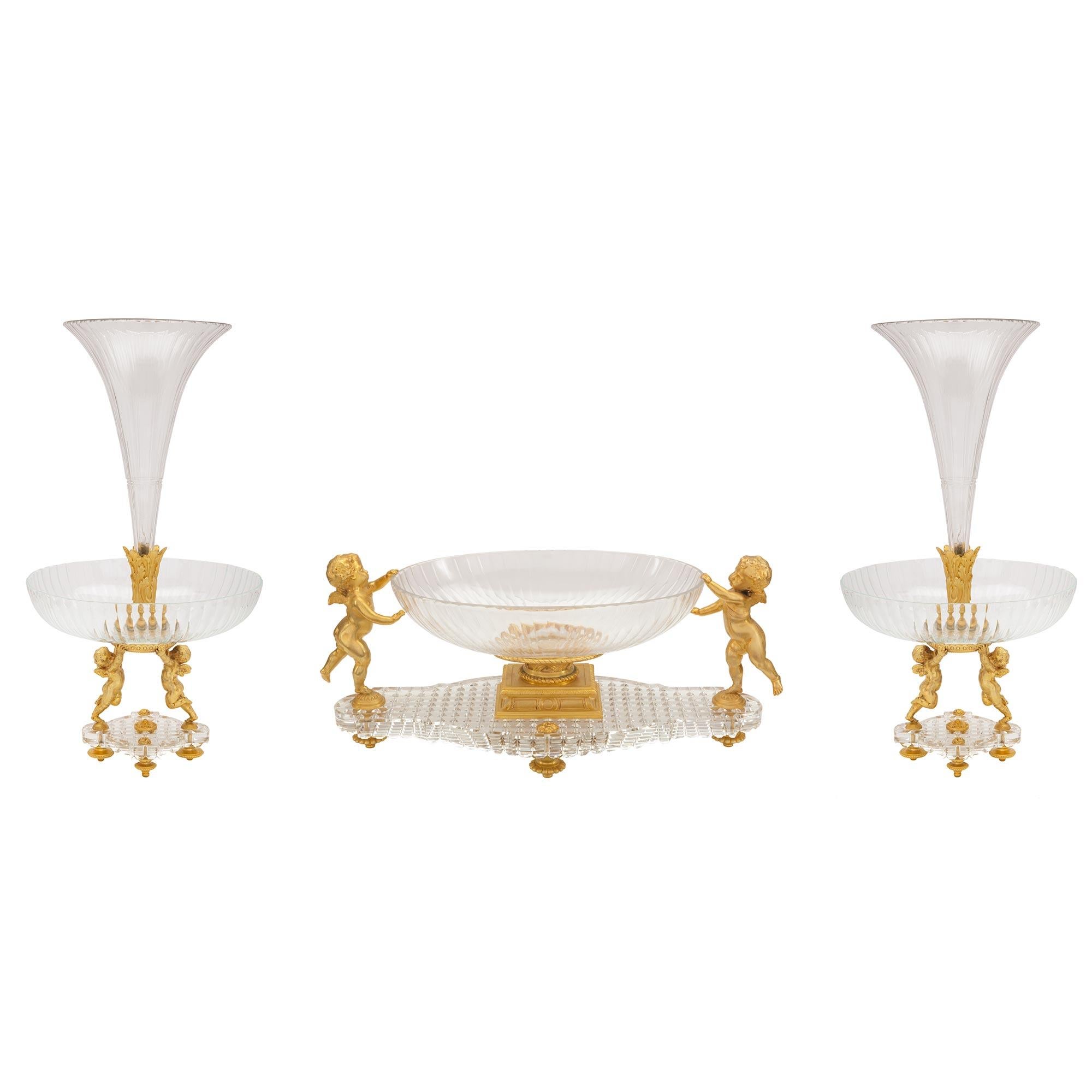 French 19th Century Louis XVI Style Complete Crystal and Ormolu Centerpiece Set