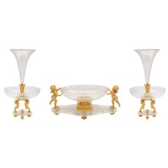 French 19th Century Louis XVI Style Complete Crystal and Ormolu Centerpiece Set