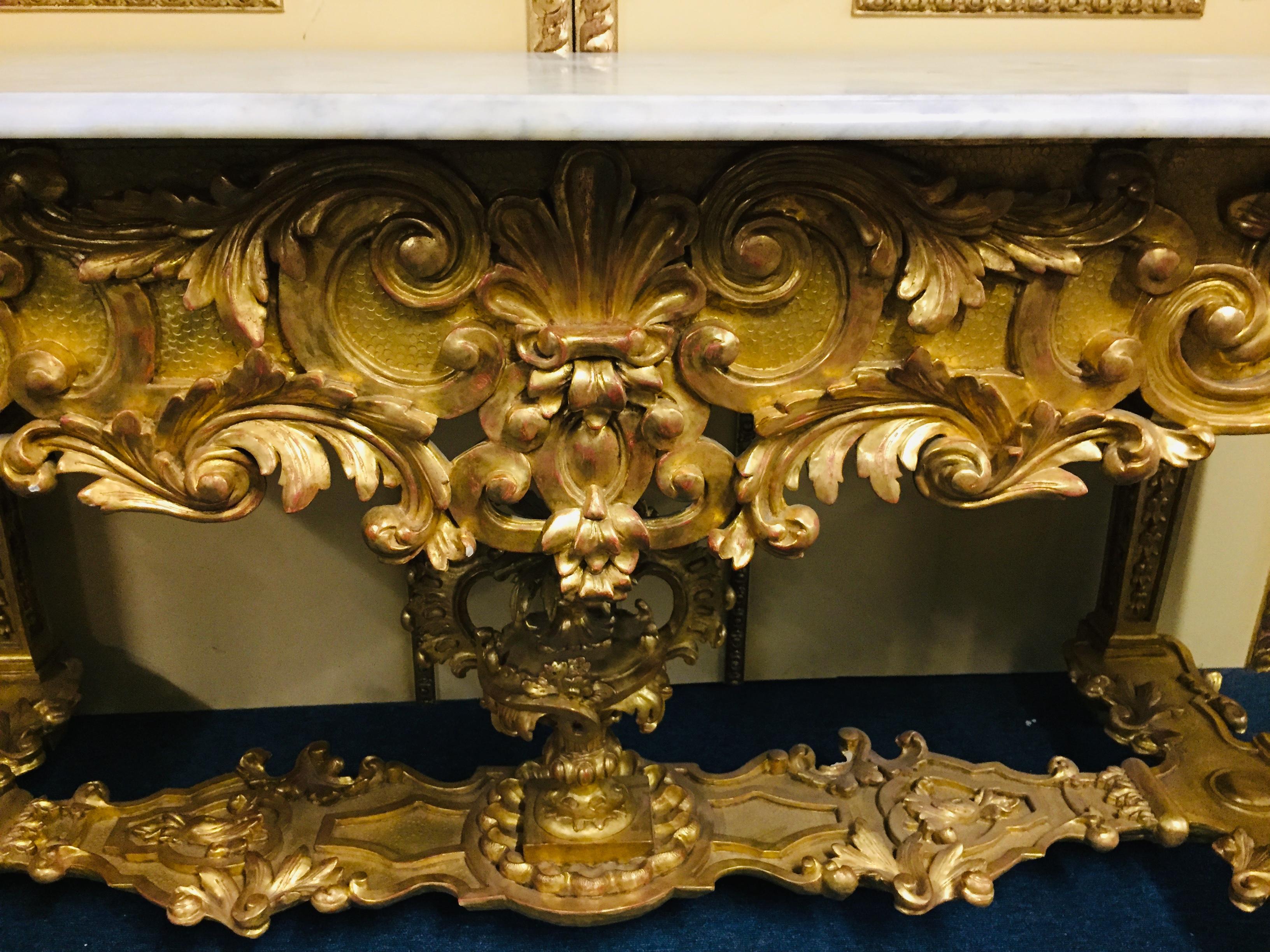 French 19th Century Louis XVI Style Console Gilded Wood  1