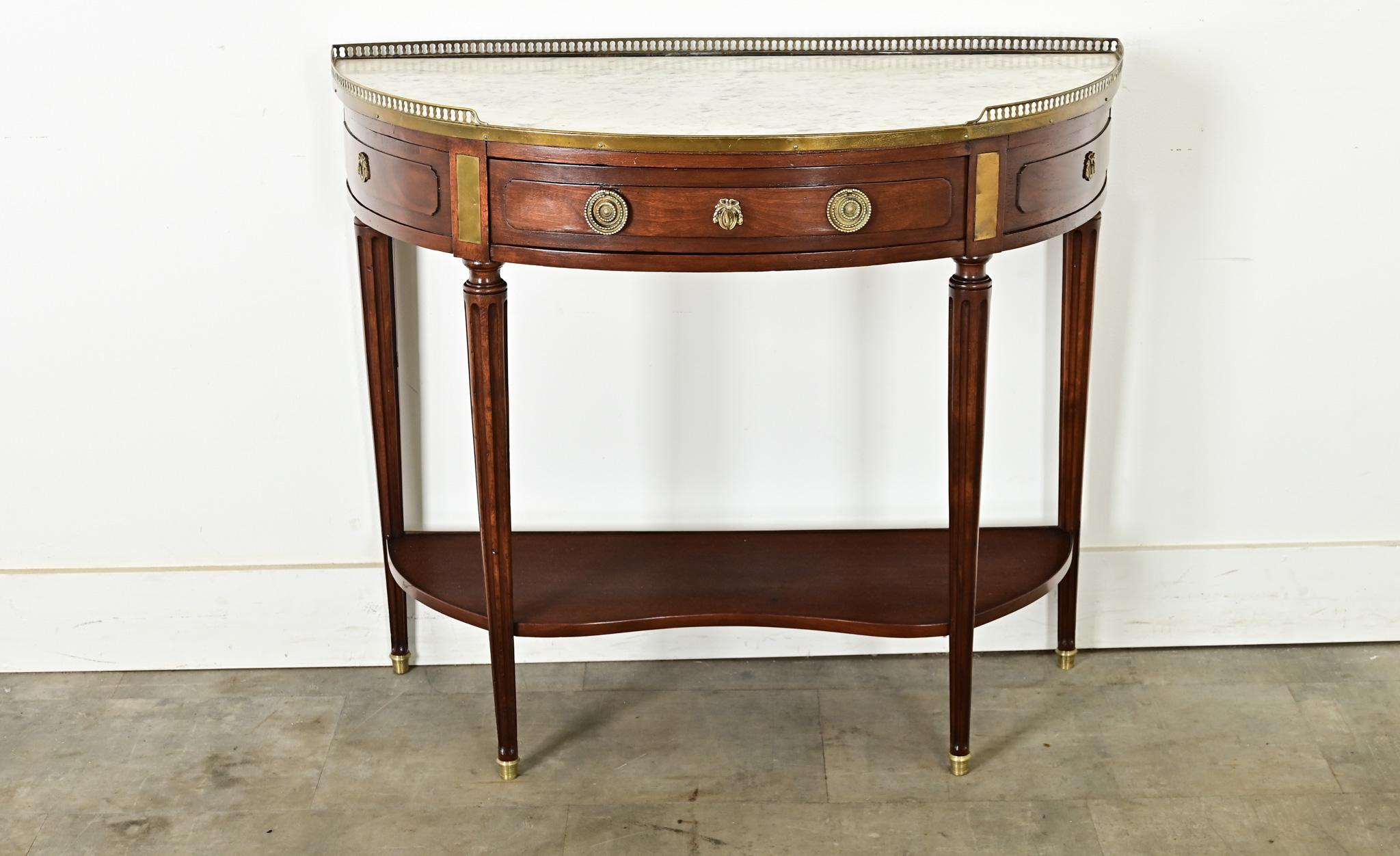 Carved French 19th Century Louis XVI Style Demilune Console For Sale