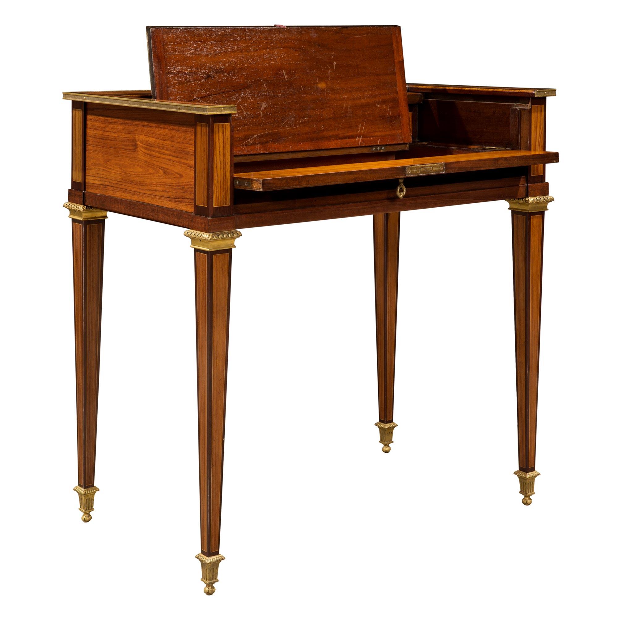 Kingwood French 19th Century Louis XVI Style Desk, Signed 'Escalier de Cristal, Paris' For Sale