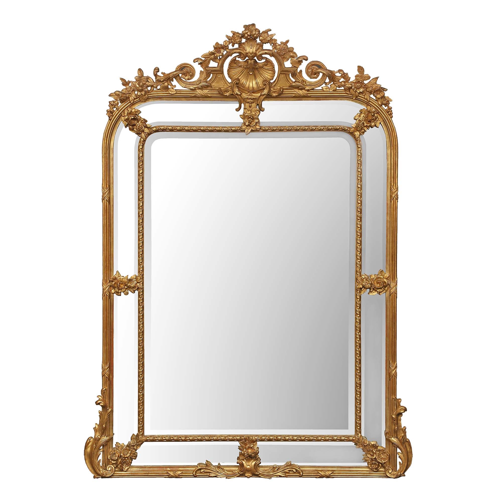 Large Louis XVI Style Double Framed Giltwood Mirror France, 19th