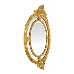French 19th Century Louis XVI Style Double Framed Oval Giltwood Mirror