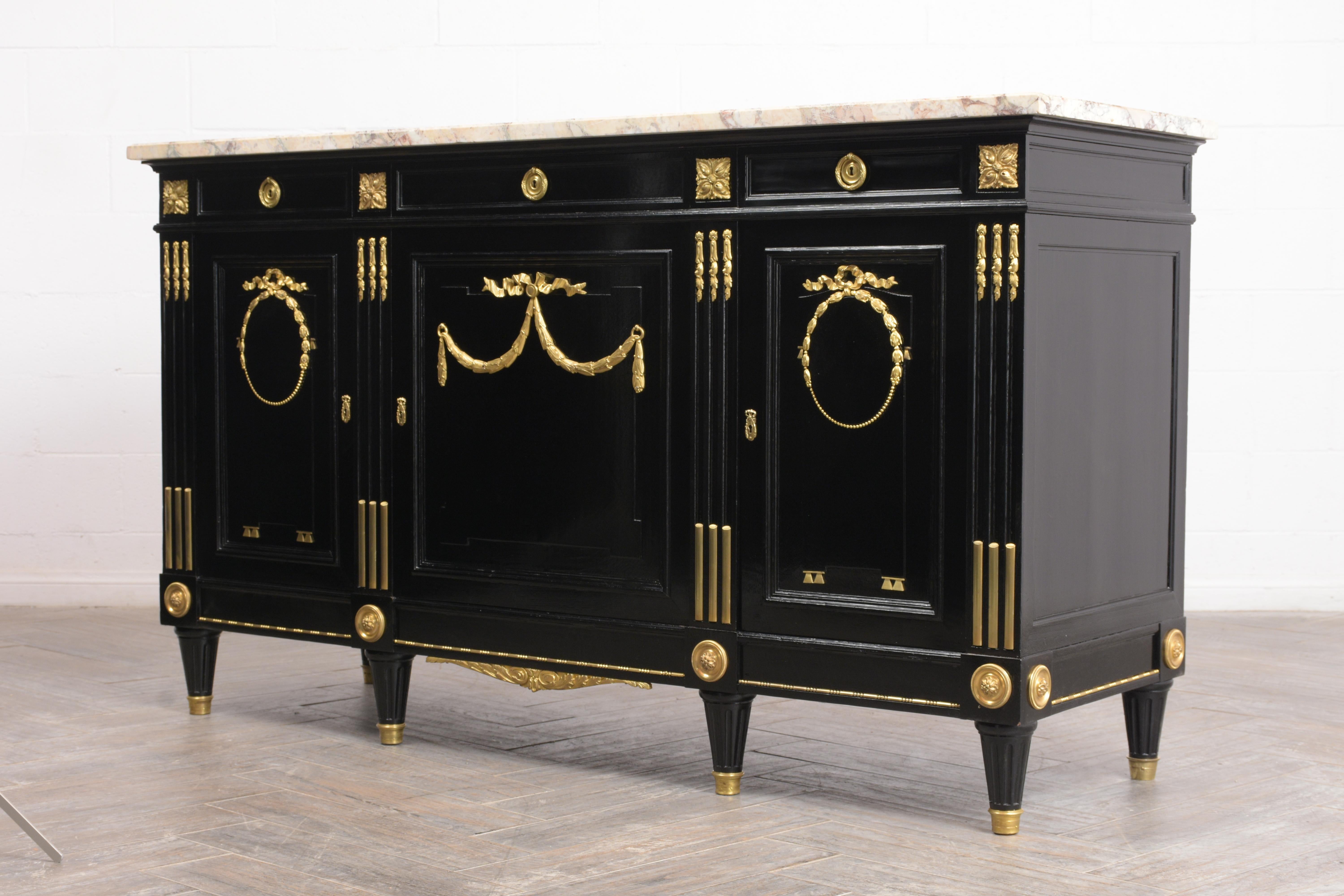 Hand-Crafted French 19th Century Louis XVI Style Ebonized Buffet