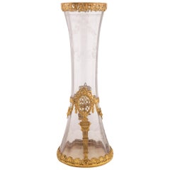 French 19th Century Louis XVI Style Etched Crystal and Ormolu Vase