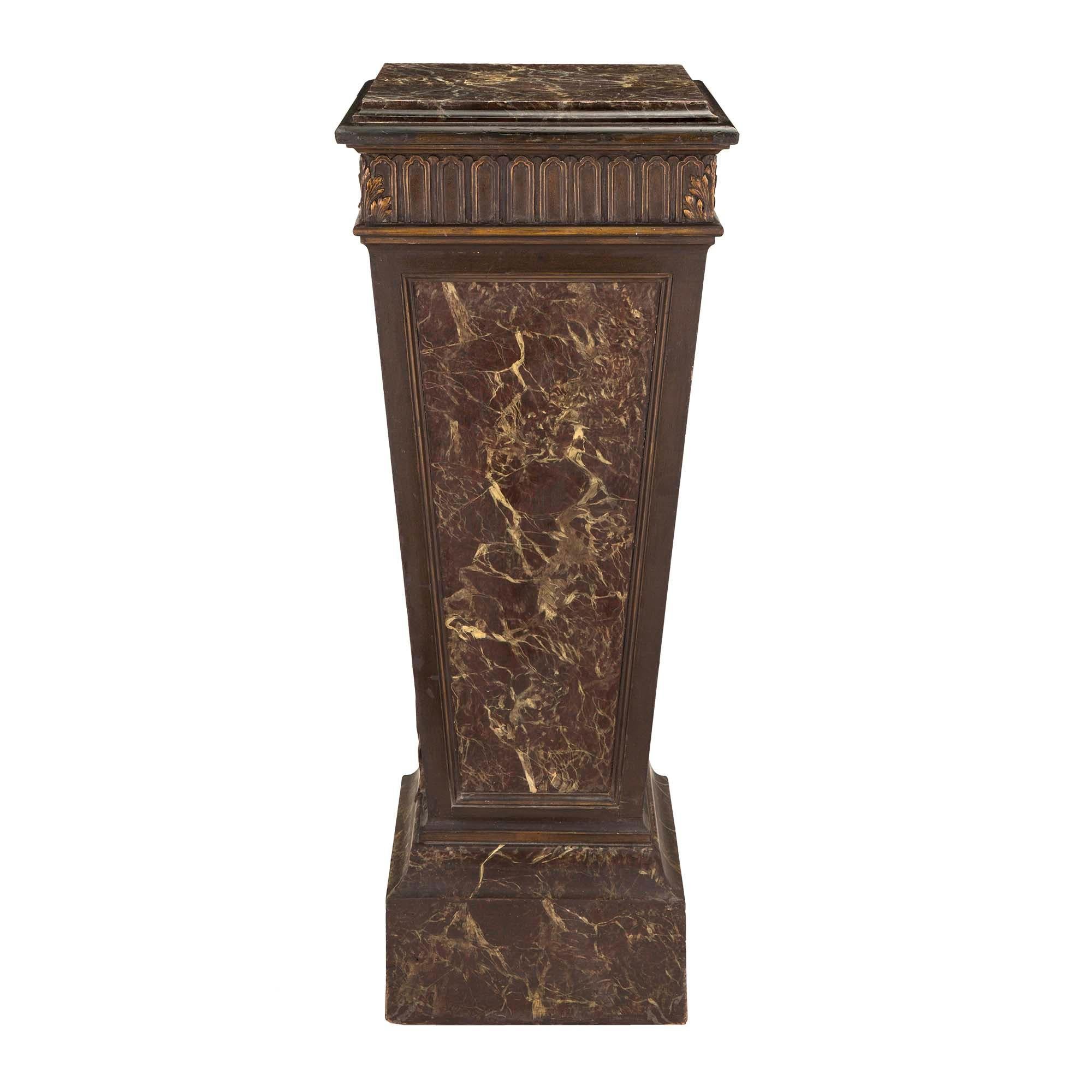 French 19th Century Louis XVI Style Faux Marble and Patinated Pedestal In Good Condition For Sale In West Palm Beach, FL