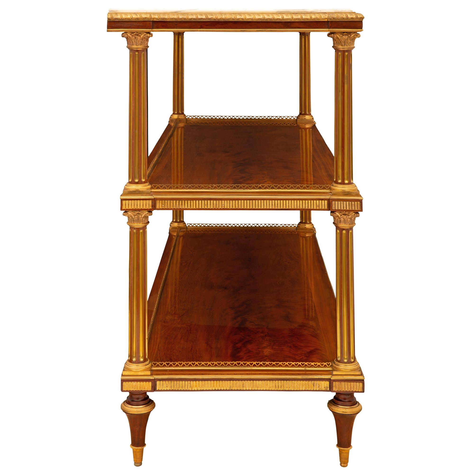 French 19th Century Louis XVI Style Flamed Mahogany and Ormolu Dessert Console For Sale 1