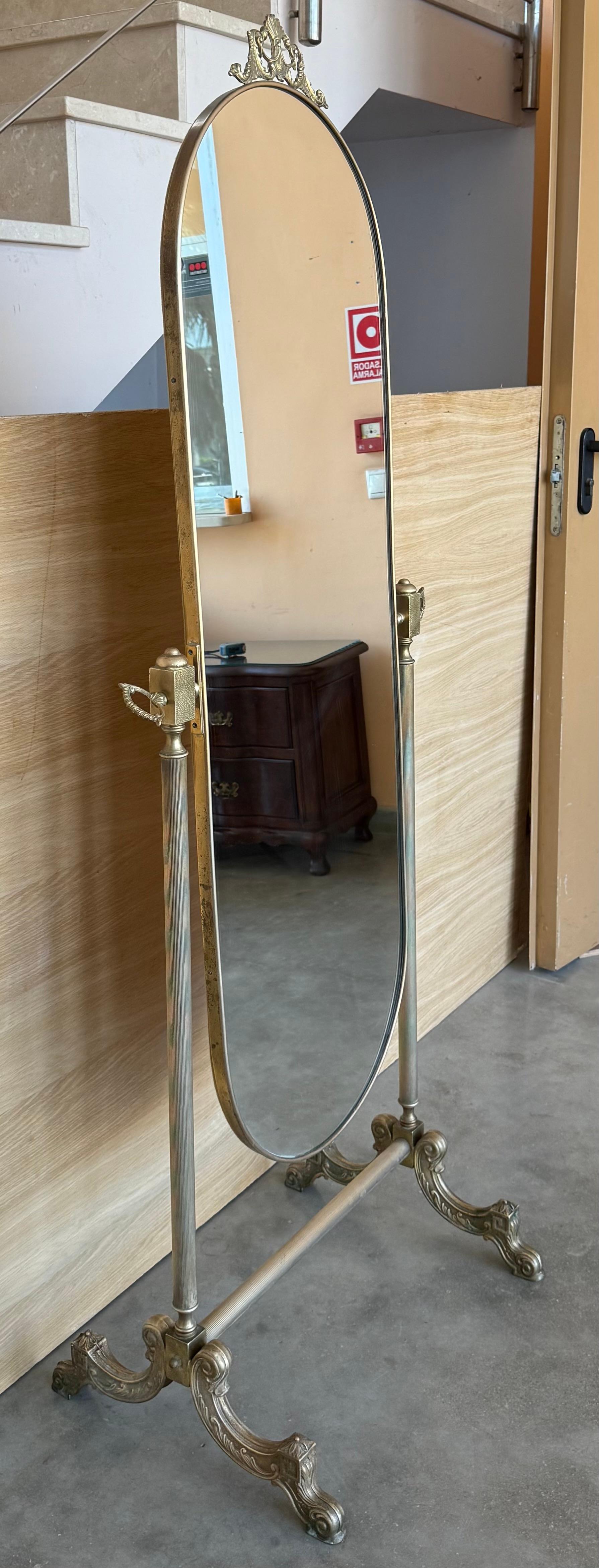 French 19th Century Louis XVI Style Full Length Bronze Cheval Mirror In Good Condition For Sale In Miami, FL