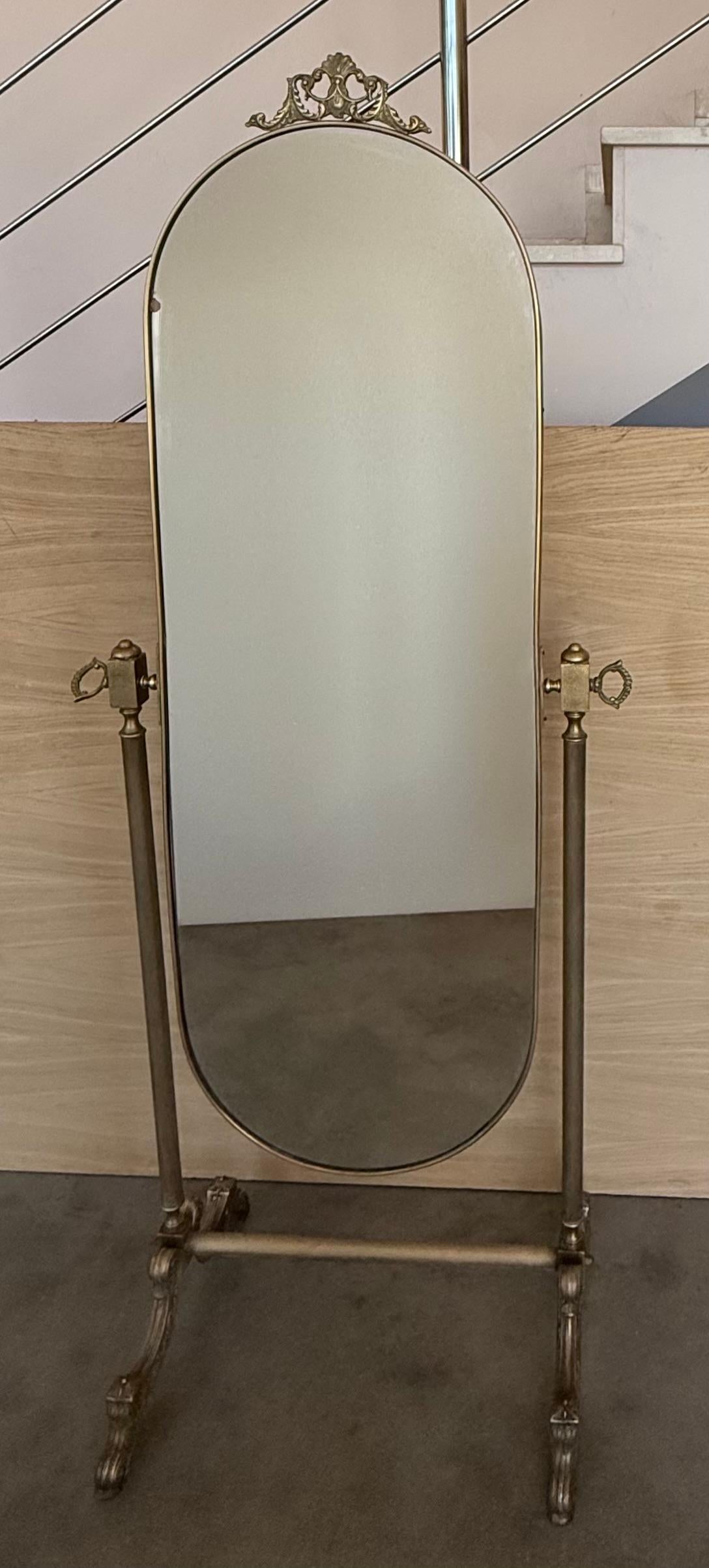 French 19th Century Louis XVI Style Full Length Bronze Cheval Mirror For Sale 1