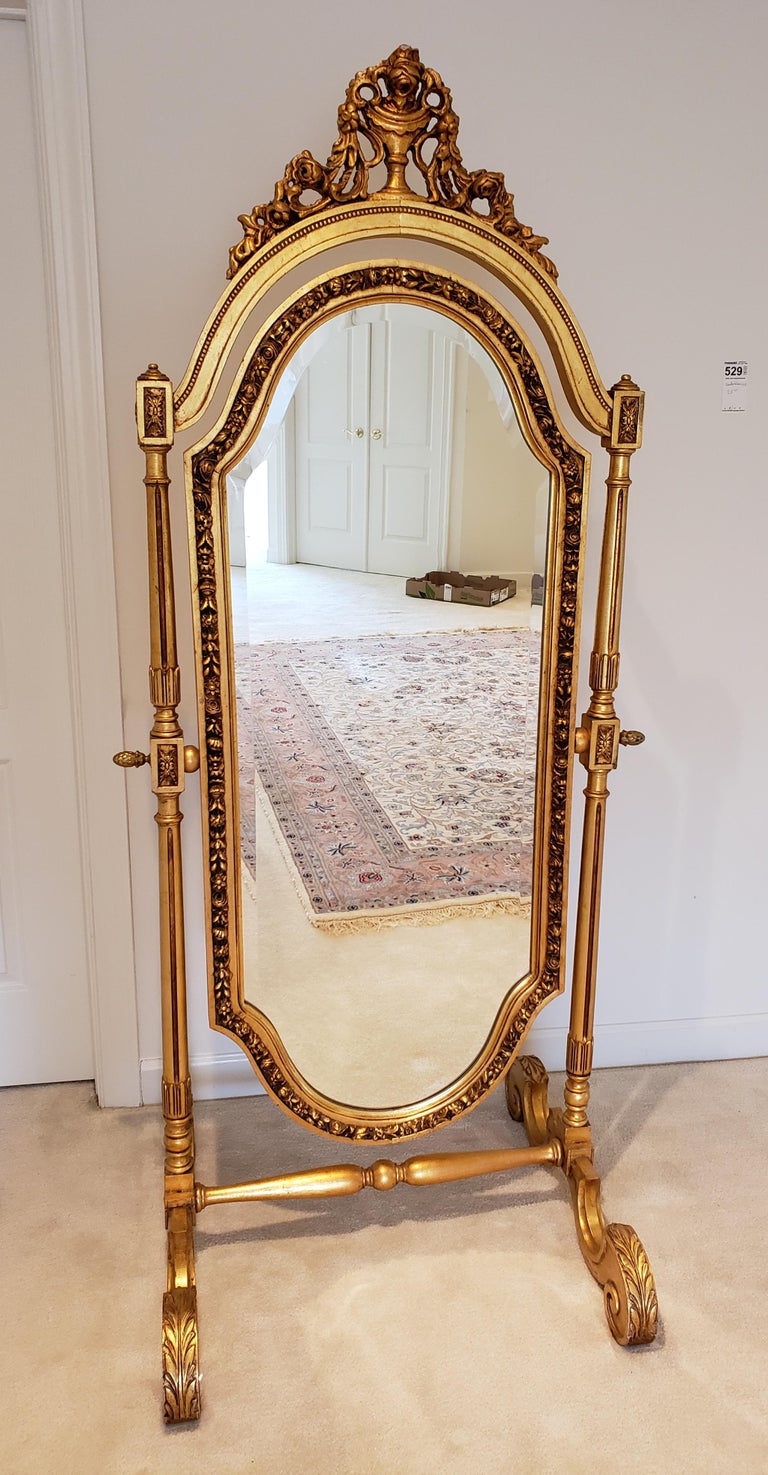 French 19th Century Louis XVI Style Full Length Giltwood Cheval Mirror