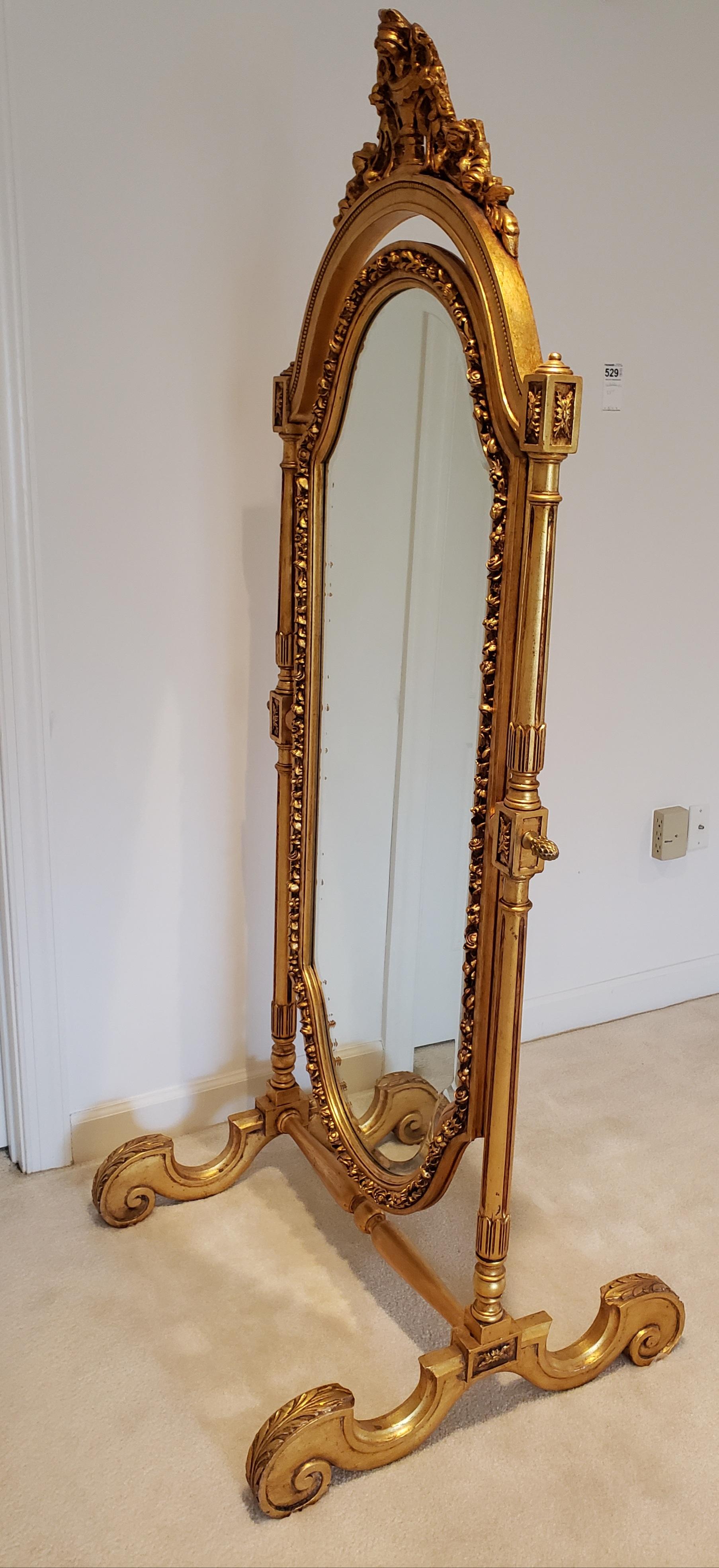 French 19th Century Louis XVI Style Full Length Giltwood Cheval Mirror For Sale 10