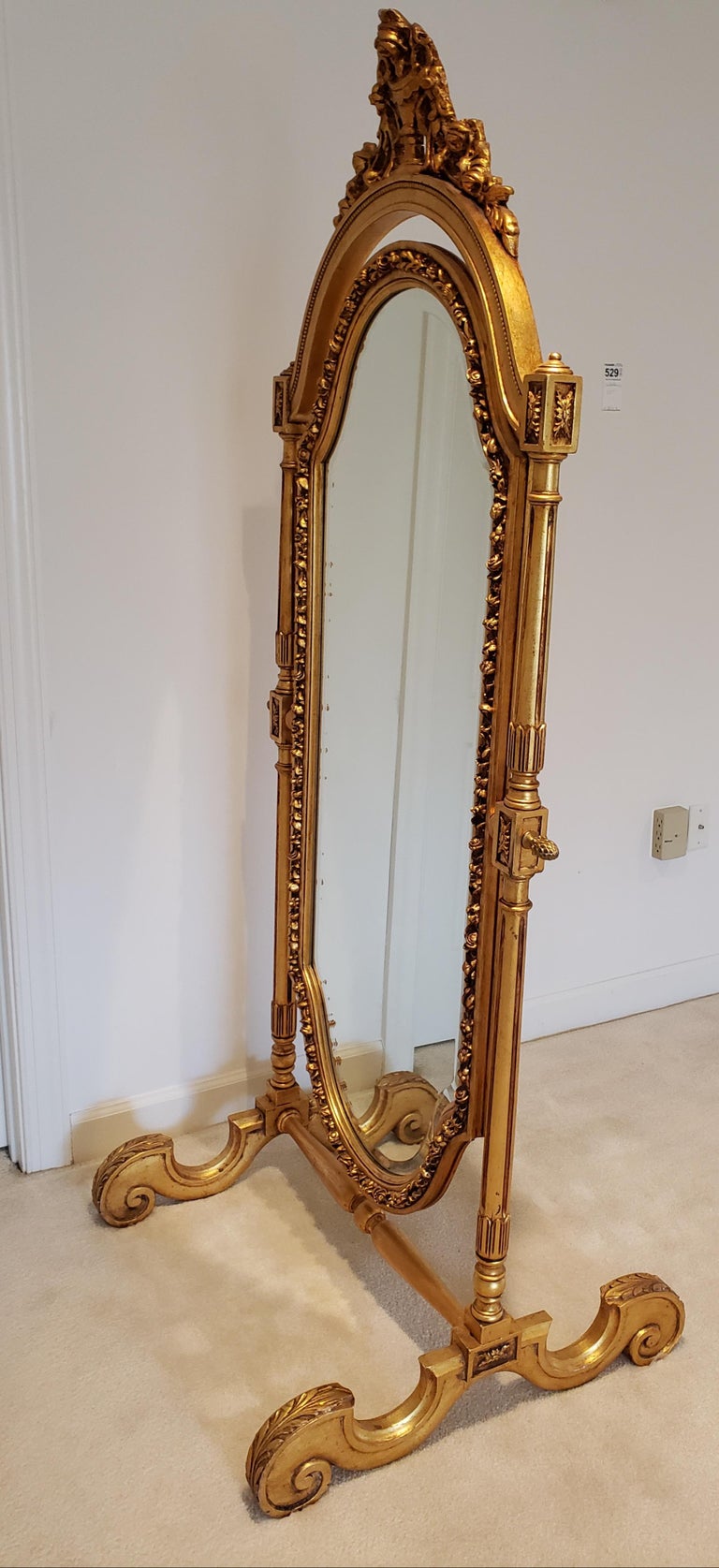 French 19th Century Louis XVI Style Full Length Giltwood Cheval Mirror