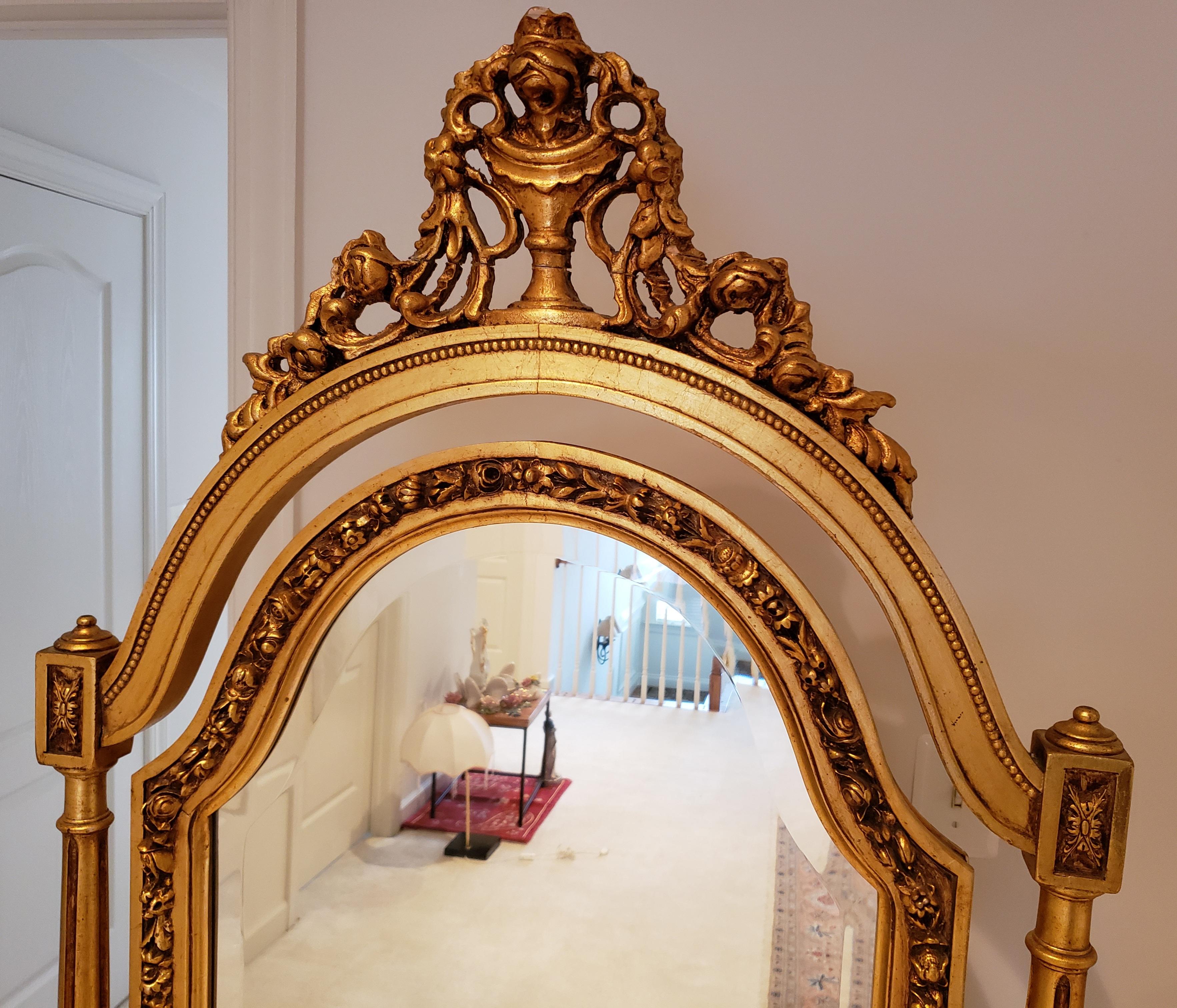 Hand-Carved French 19th Century Louis XVI Style Full Length Giltwood Cheval Mirror For Sale