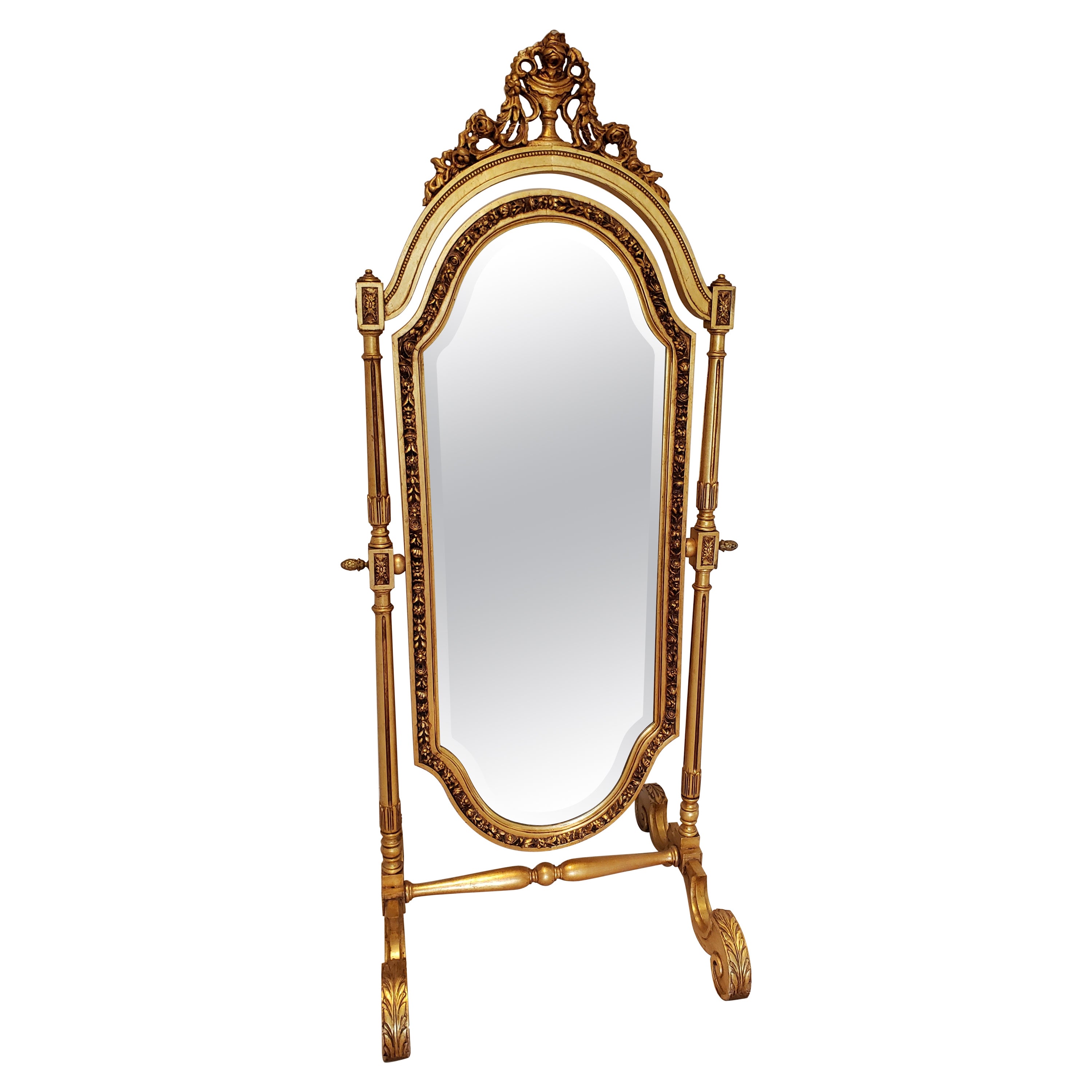 French 19th Century Louis XVI Style Full Length Giltwood Cheval Mirror For Sale