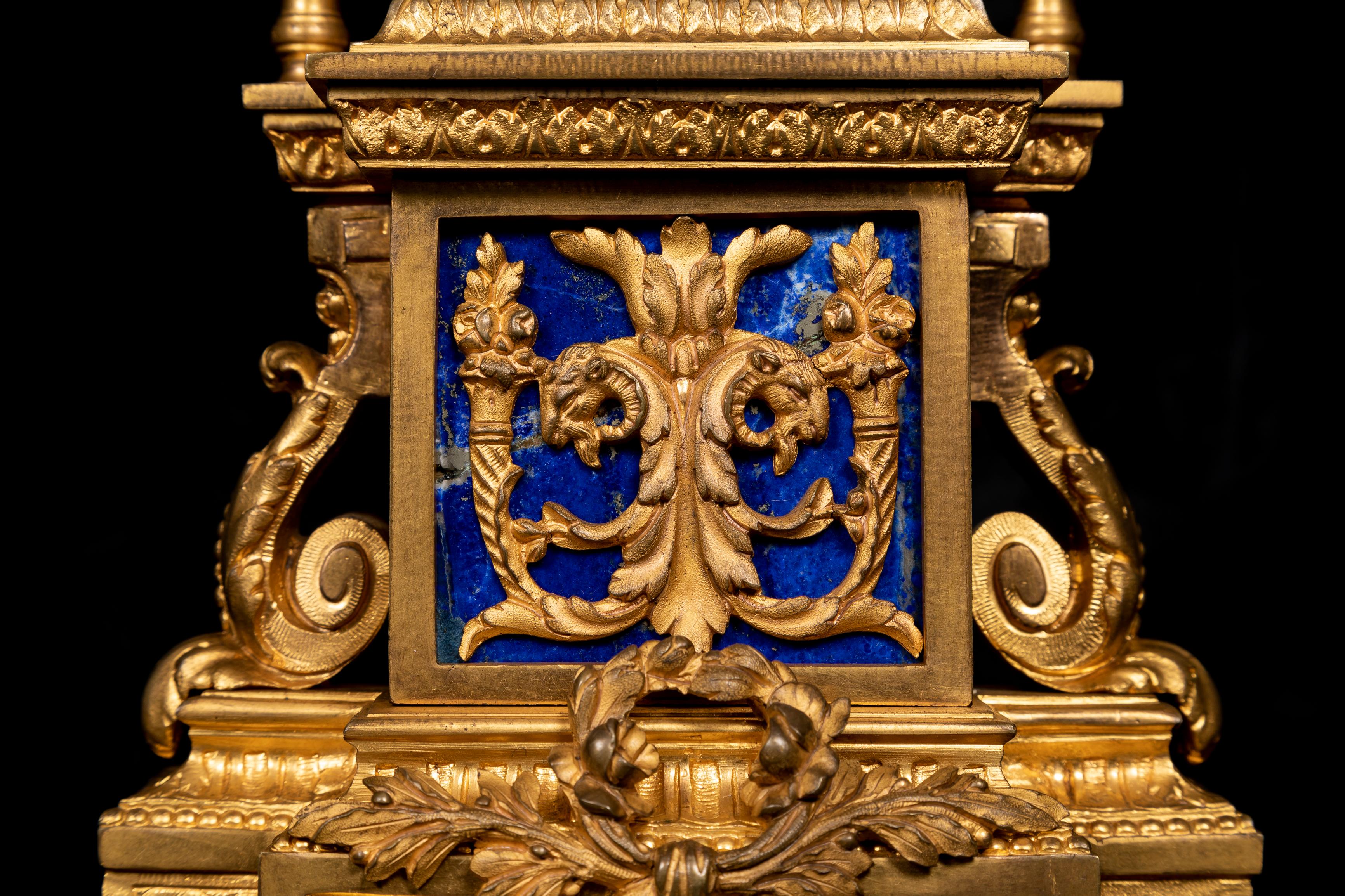 Set di guarniture in bronzo dorato e lapislazzuli in stile Luigi XVI, Francia 19° secolo in vendita 6