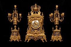 French 19th Century Louis XVI Style Gilt Bronze & Lapis Lazuli Garniture Set