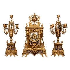 Antique French 19th Century Louis XVI Style Gilt Bronze & Lapis Lazuli Garniture Set