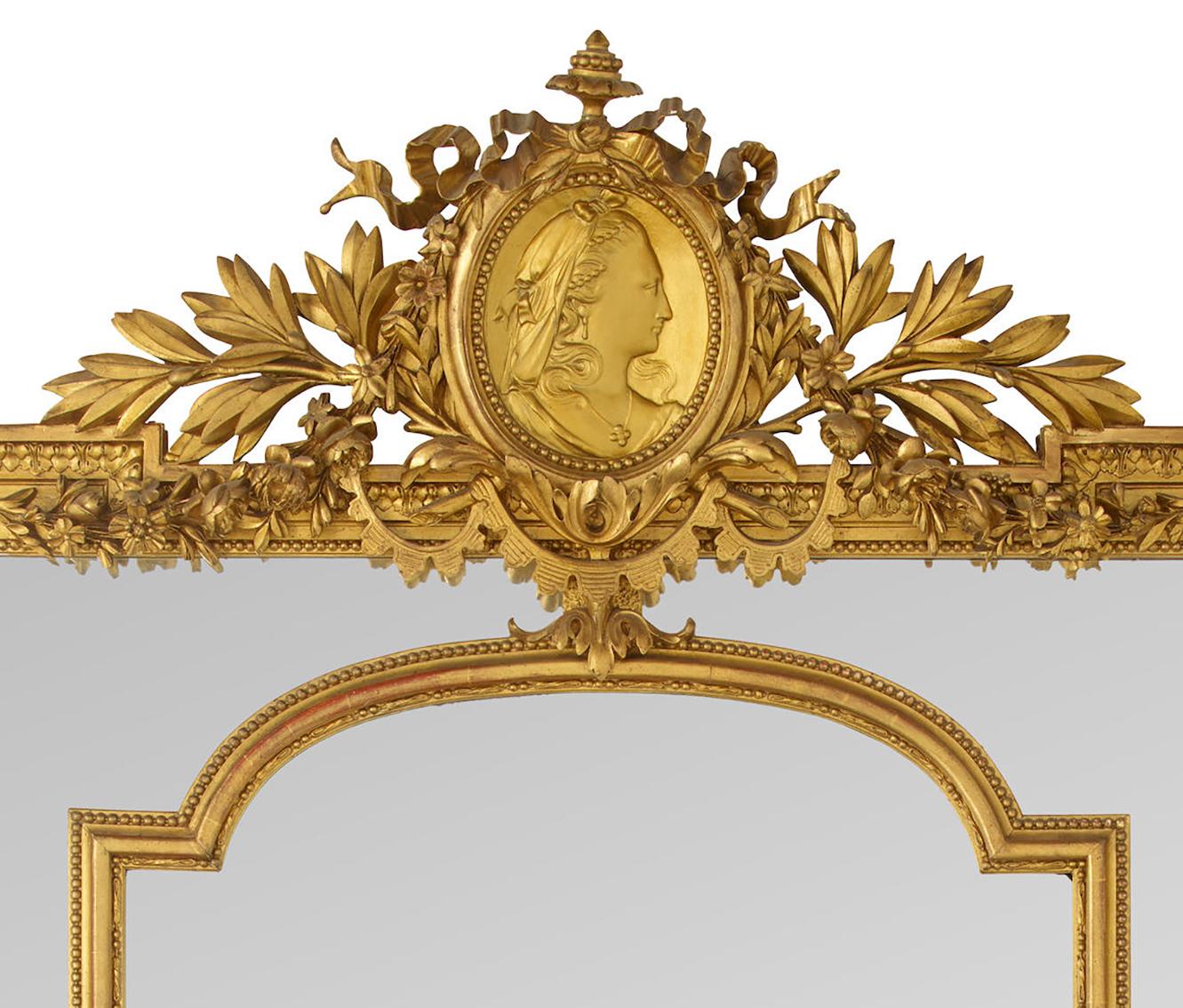 French 19th Century Louis XVI Style Gilt-Wood and Gilt-Gesso Carved Pier Mirror In Good Condition For Sale In Los Angeles, CA