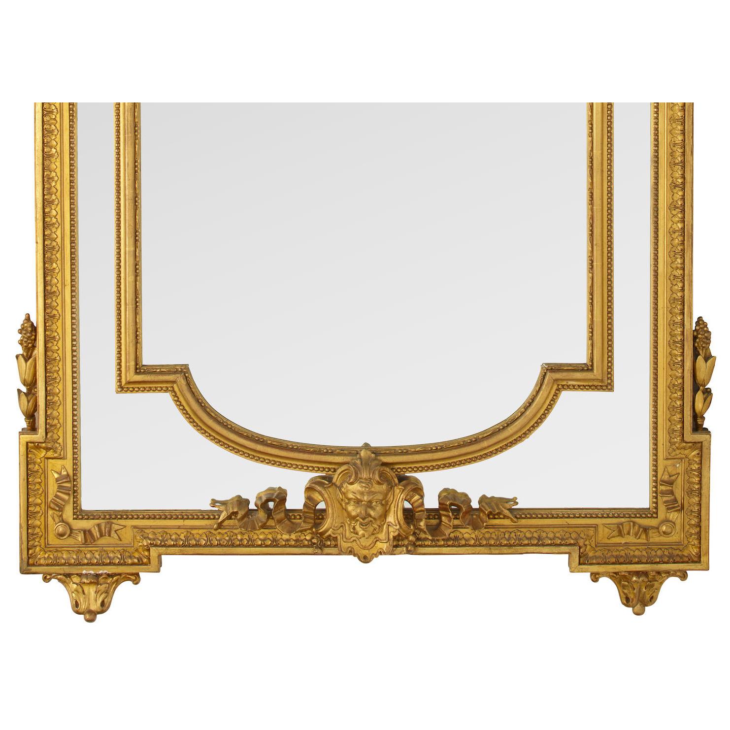French 19th Century Louis XVI Style Gilt-Wood and Gilt-Gesso Carved Pier Mirror For Sale 1