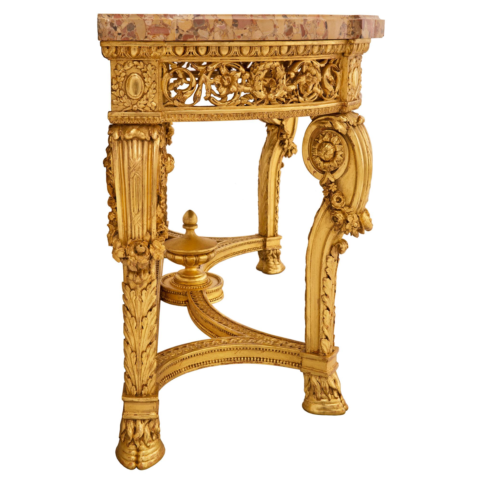 French 19th Century Louis XVI Style Giltwood and Brèche D’Alep Marble Console For Sale 1