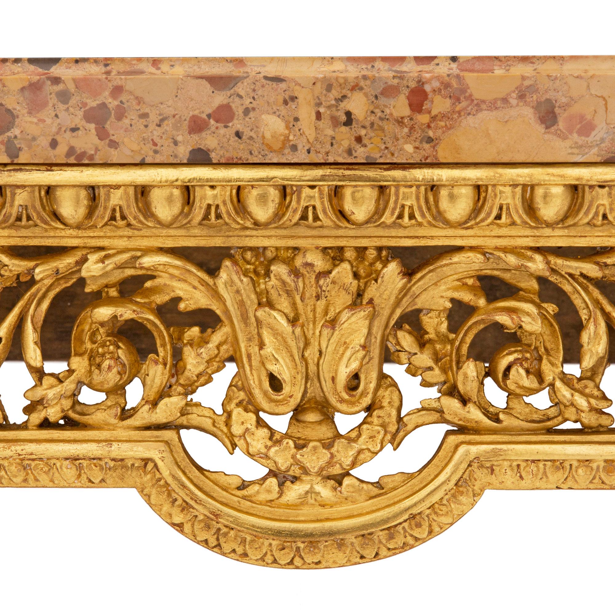 French 19th Century Louis XVI Style Giltwood and Brèche D’Alep Marble Console For Sale 2