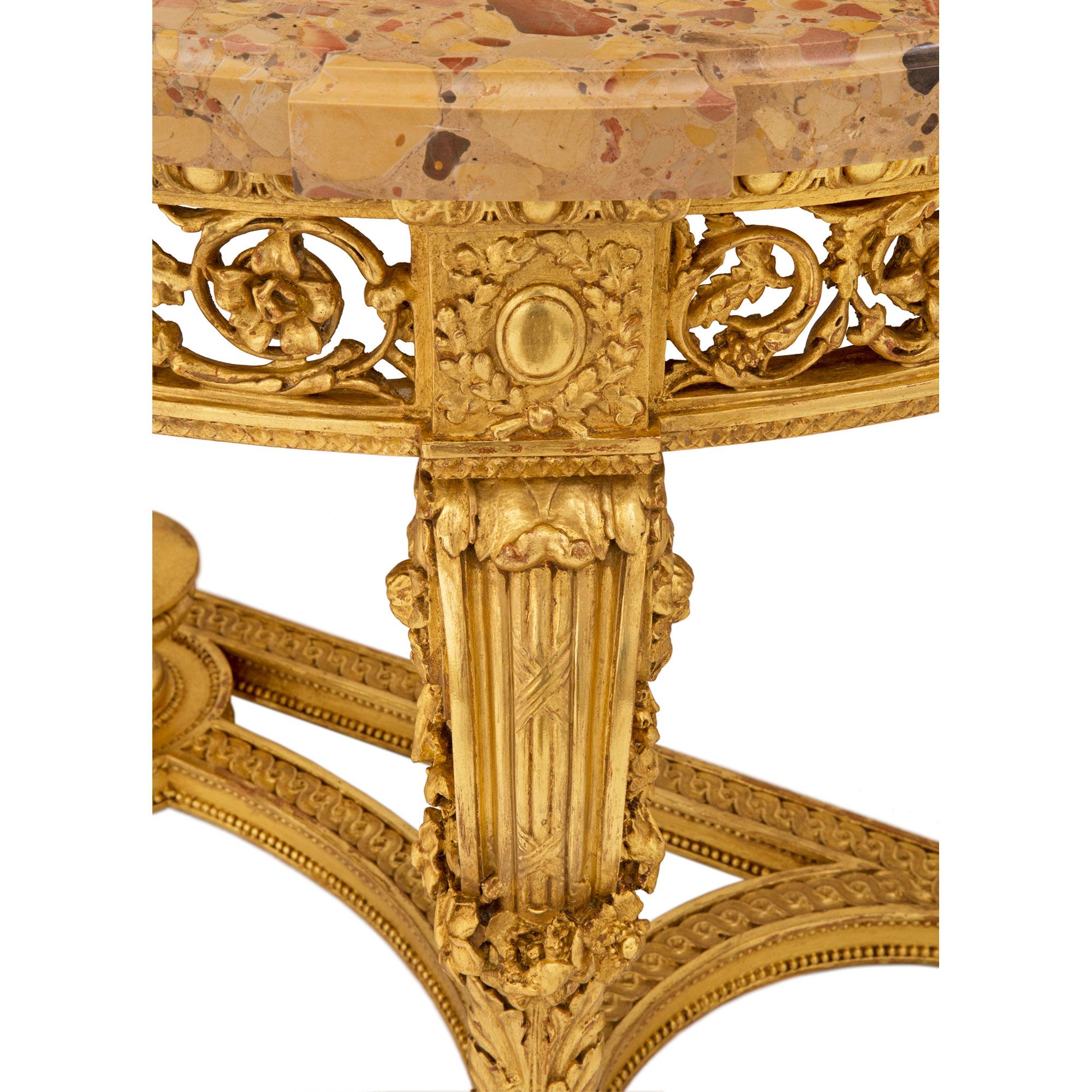 French 19th Century Louis XVI Style Giltwood and Brèche D’Alep Marble Console For Sale 3