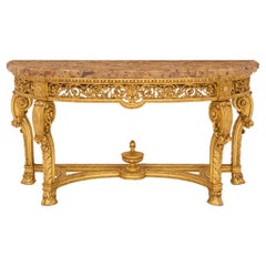 Console française de style Louis XVI du 19ème siècle en bois doré et marbre Brche DAlep