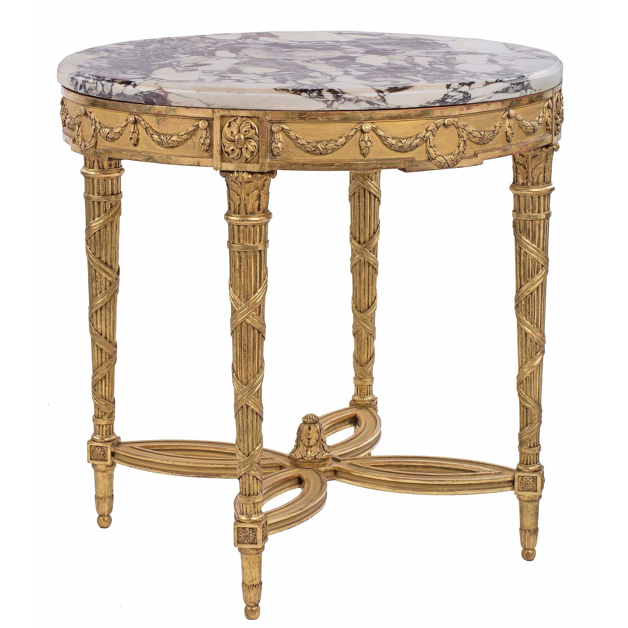 French 19th Century Louis XVI Style Giltwood and Brèche Médicis Centre Table In Good Condition For Sale In West Palm Beach, FL