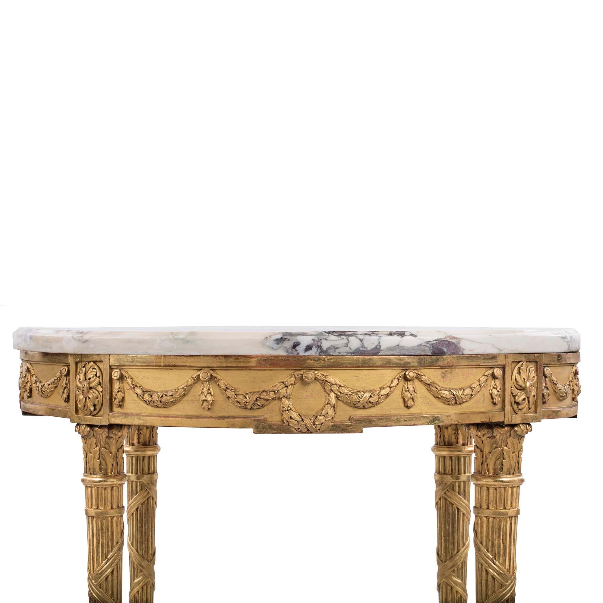 Marble French 19th Century Louis XVI Style Giltwood and Brèche Médicis Centre Table For Sale