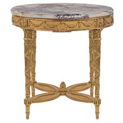 French 19th Century Louis XVI Style Giltwood and Brèche Médicis Centre Table