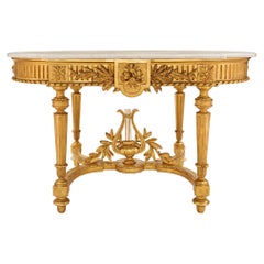 French 19th Century Louis XVI Style Giltwood and Carrara Marble Center Table