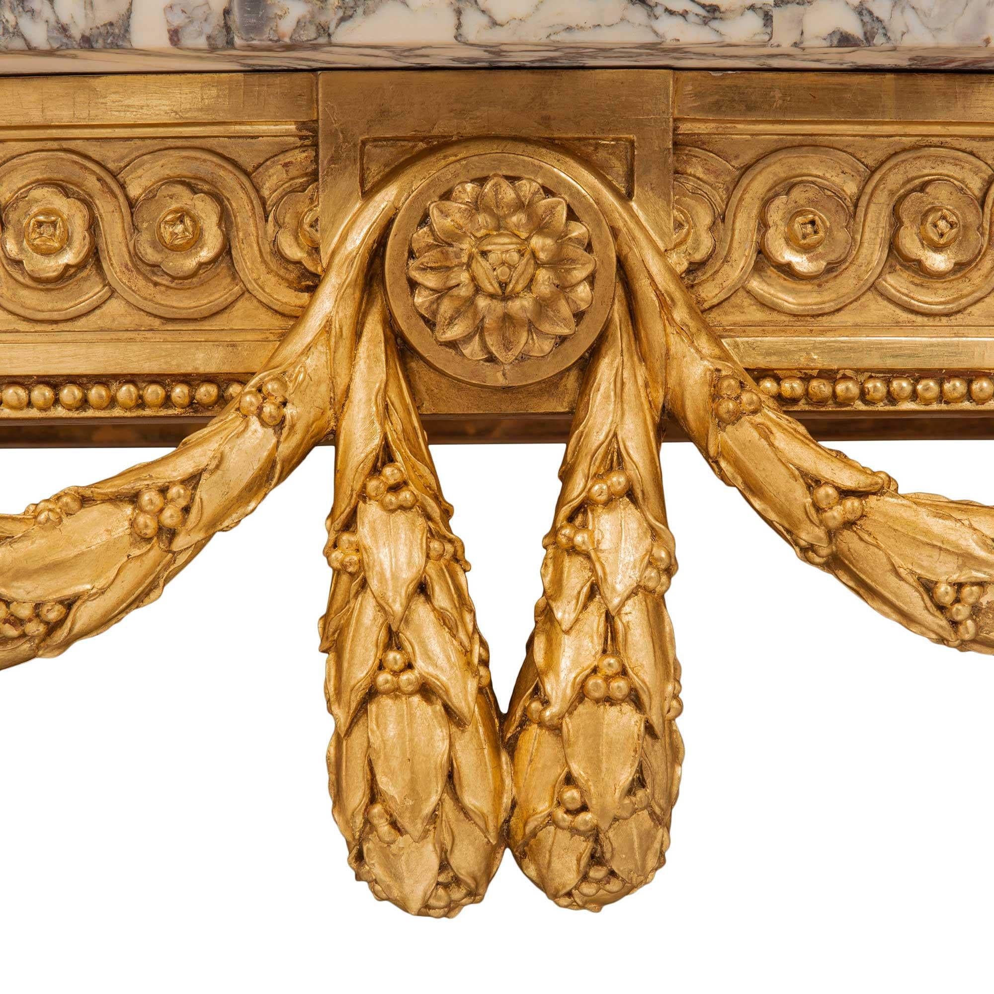 French 19th Century Louis XVI Style Giltwood and Fleur De Pêcher Marble Console For Sale 2