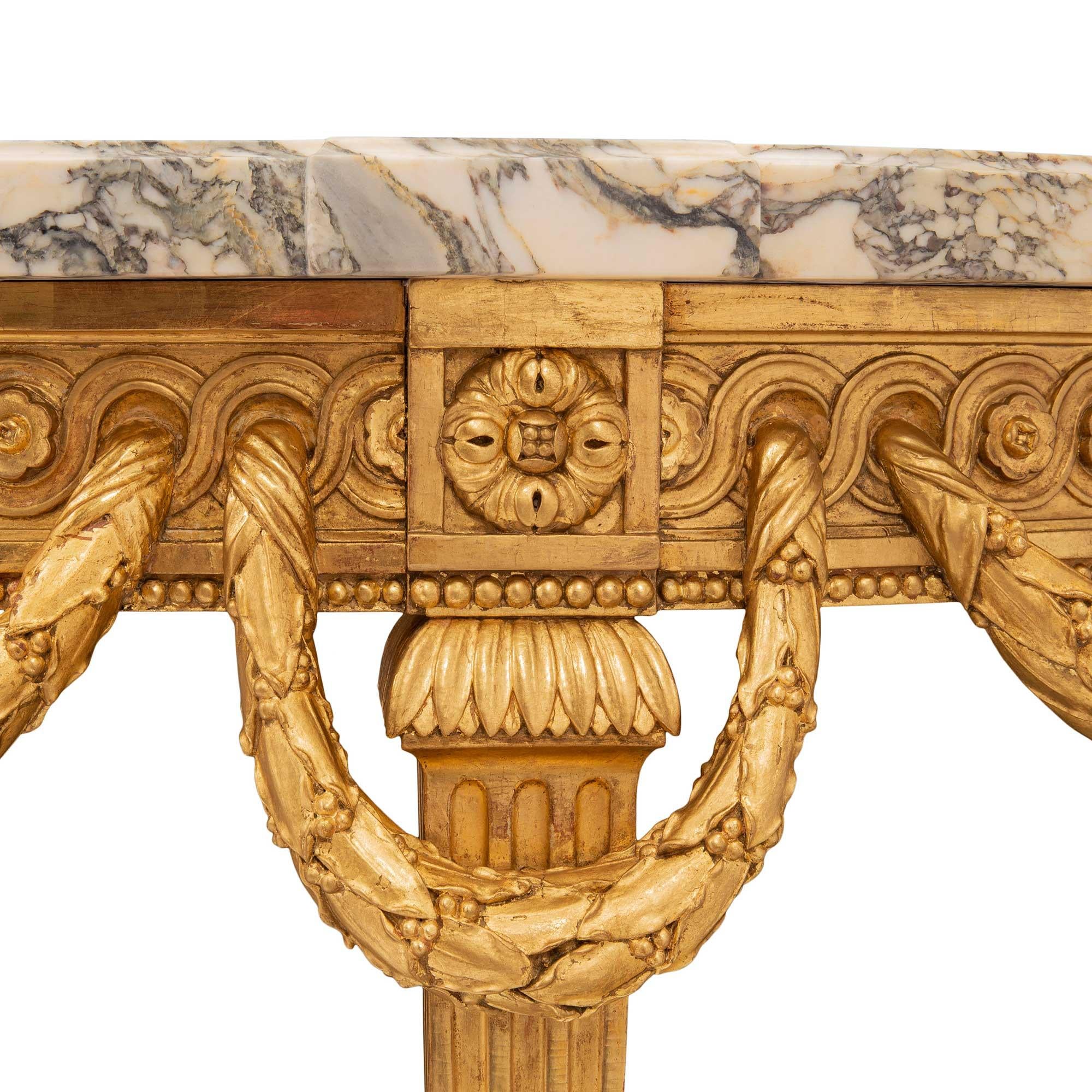 French 19th Century Louis XVI Style Giltwood and Fleur De Pêcher Marble Console For Sale 3