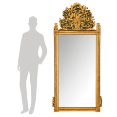 French 19th Century Louis XVI Style Giltwood and Forest Green Mirror