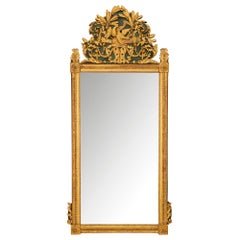 French 19th Century Louis XVI Style Giltwood and Forest Green Mirror