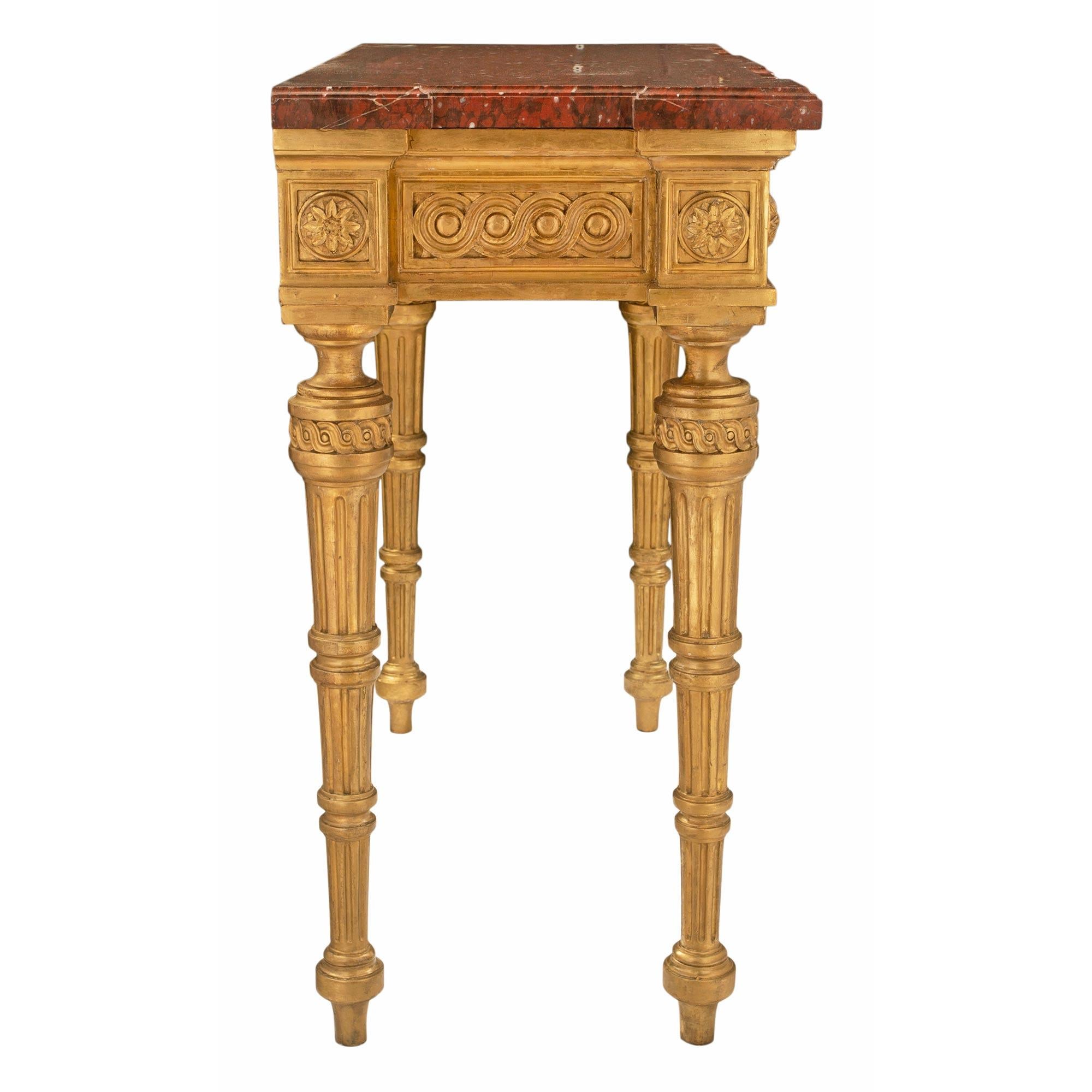 French 19th Century Louis XVI Style Giltwood and Griotte Marble Console For Sale 1